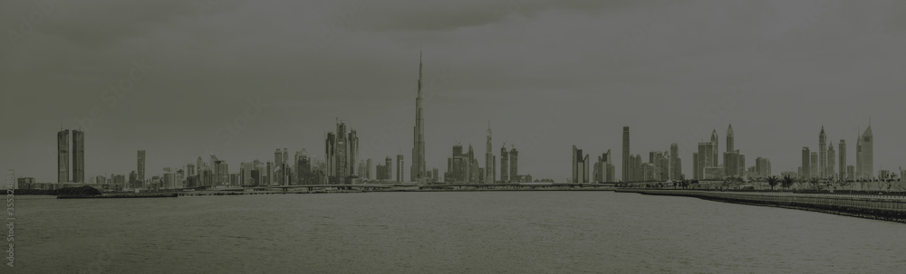 Dubai skyline at golden hour
